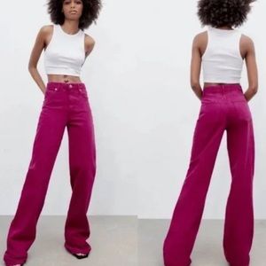 Zara Wide Leg High Rise Fuschia/Magenta Jeans